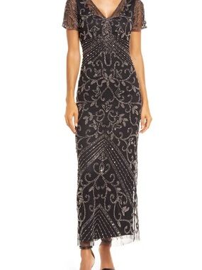 New PISARRO NIGHTS Beaded
Mesh Column Gown, Size 12